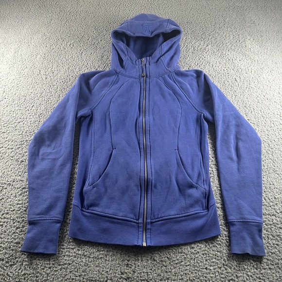 lululemon athletica Tops - Lululemon Scuba Hoodie Womens 4 Blue Fleece Full Zip Thumbholes Logo Sweatshirt